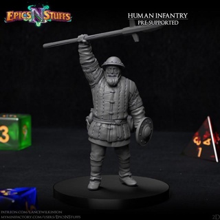 human infantry 2d miniature - pre-supported epics n stuffs Store dragons dungeons fighter medieval rpg shield soldier spear warrior boardgame tabletop dnd pathfinder ttrpg 5e supported 3d print model - Mito3D