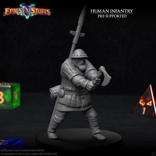 human infantry 2e miniature - pre-supported epics n stuffs Store dragons dungeons fighter medieval rpg shield soldier sword warrior boardgame tabletop dnd pathfinder ttrpg 5e supported 3d print model - Mito3D
