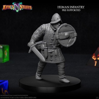 human infantry 3a miniature - pre-supported epics n stuffs Store dragons dungeons fighter medieval rpg shield soldier sword warrior boardgame tabletop dnd pathfinder ttrpg 5e supported 3d print model - Mito3D