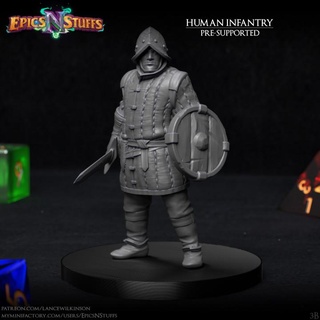 human infantry 3b miniature - pre-supported epics n stuffs Store dragons dungeons fighter medieval rpg shield soldier sword warrior boardgame tabletop dnd pathfinder ttrpg 5e supported 3d print model - Mito3D