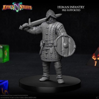 human infantry 3c miniature - pre-supported epics n stuffs Store dragons dungeons fighter medieval rpg shield soldier sword warrior boardgame tabletop dnd pathfinder ttrpg 5e supported 3d print model - Mito3D