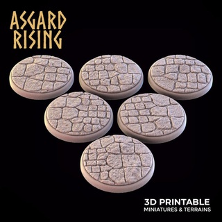 stone road 6 x round bases 25 28 30 32mm pre-supported asgard rising miniatures base 35 3d print model - Mito3D