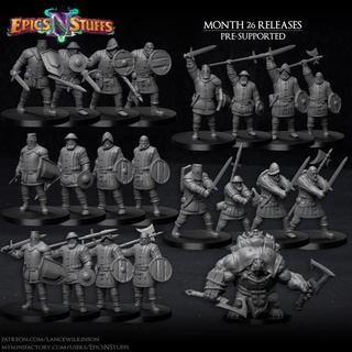 epics 'n' stuffs month 26 releases - pre-supported n Tabletop Characters & Creatures Fantasy Universe Store fantasy human medieval rpg shield soldier spear sword warrior miniature boardgame infantry warlord dnd bundle pathfinder tortle ttrpg supported halbard 3d print model - Mito3D