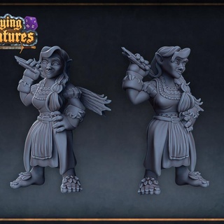 halfling inkeeper roleplaying & miniatures Tabletop Characters Creatures Fantasy Universe female fight tabletop dnd tavern inn brawl presupported 3d print model - Mito3D