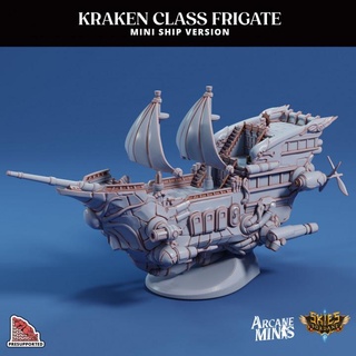 kraken frigate - mini ship arcane minis display dragon dungeons pirate roleplay rpg steampunk crystal scrapper dungeon d&d pirates dnd 5e eberron presupported pre-supported arcanapunk magipunk magitech sordane supported skies sordalite sails mini-ship drragons quid 3d print model - Mito3D