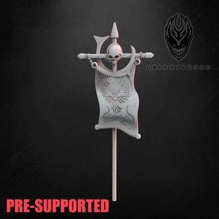 raven banner - pre-supported grinning god Store Tabletop 3D Printable Terrain Fantasy stl art creature decoration fantasy fdm mini prop skull miniature flag 3dprint resin dungeon dnd 5e presupported lordoftheprint 3d print model - Mito3D