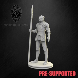 animated armor - pre-supported grinning god Tabletop Characters & Creatures Fantasy Universe Store stl art fantasy fdm knight mini prop spear miniature 3dprint resin medievil dungeon dnd pike 5e presupported lordoftheprint 3d print model - Mito3D