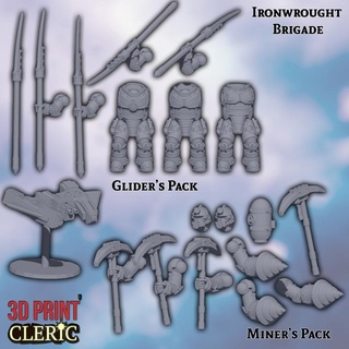ironwrought brigade - miners gliders upgrade pack 3d print cleric Tabletop Characters & Creatures Fantasy Universe Store 40k soldier space warhammer miner steampunk drill glider marine glaive adeptus primaris plate armour 3d print model - Mito3D