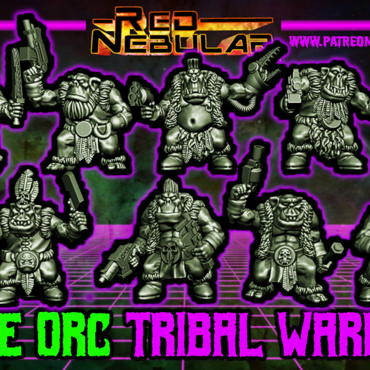 espaço orc tribal guerreiros vermelho nebular tampo mesa personagens criaturas Sci Fi universo loja scifi peles verdes 3D print model - Mito3D