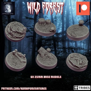 wild forest set 25mm 6 pre-supported base model admiral apocalypse Tabletop accessories Store 3D Printable Terrain Fantasy bones environment miniatures nature wargames warhammer props elves trees dnd stump woods bases mushrooms kdm ttrpg treelord fallentree 3d print model - Mito3D