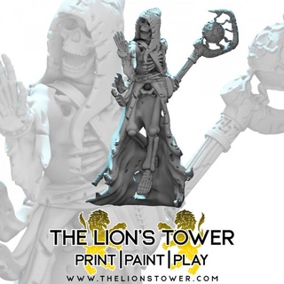 skeleton mage 32mm scale presupported miniature lion's tower adventurers guild Tabletop Characters & Creatures Fantasy Universe undead wizard dungeonsanddragons lich pathfinder frostgrave oathmark 3d print model - Mito3D