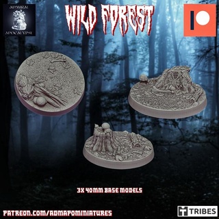 wild forest set 40mm 15 3 pre-supported miniature bases admiral apocalypse Tabletop accessories Store 3D Printable Terrain Fantasy bones fantasy insect nature wargames warhammer roots grass leaves dnd middleearth stump woods mushrooms kdm treelord miniaturebases fallentree 3d print model - Mito3D
