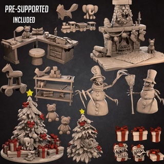 christmas assets pack bite bullet Store decorative dog home present shelf snowman stool terrain toy train tree winter presents miniature workshop teddy christmastree boardgame tabletop town patreon wooden dnd asset fireplace scenery plush rockinghorse holydays mimic yorkshire 3d print model - Mito3D