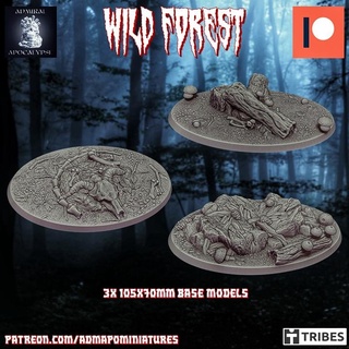 wild forest set 105x70mm 3 pre-supported base model admiral apocalypse Store Tabletop 3D Printable Terrain Fantasy fantasy miniatures nature skull wargames boardgame tabletop elves trees dnd environmental woods bases ttrpg sylvaneth grimdark stumps fallentree treelords 3d print model - Mito3D