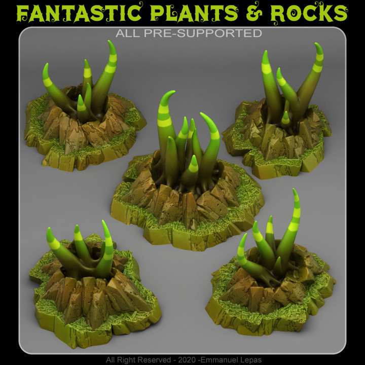 mistico tentacolo impianti fantastico rocce negozio tavolo 3D stampabile terreno fantasia emmanuel tribù Lascia andare supportato 3D print model - Mito3D
