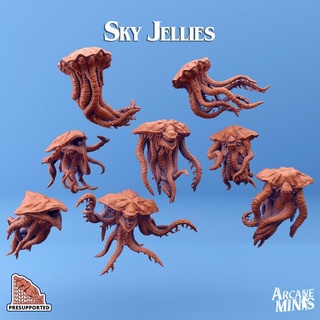 sky jelly - small pack arcane minis Store dragon dragons dungeons float fly roleplay rpg teeth steampunk large flying tentacle dungeon tentacles flight fangs d&d dnd jellyfish beak 5e presupported pre-supported arcanapunk magipunk magitech sordane supported skies jellies squish 3d print model - Mito3D
