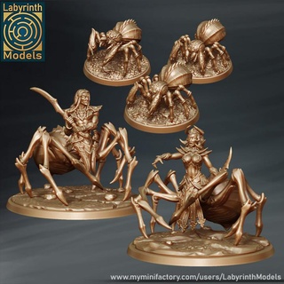 dark elf spider creatures set - 32mm scale labyrinth models Tabletop Characters & Creatures Fantasy Universe characters creature dungeons fantasy hero miniatures monster rpg wargaming warhammer warrior miniature monsters boardgame tabletop elves web wargame poison sorceress priestess spiders drow blessed driders 3d print model - Mito3D