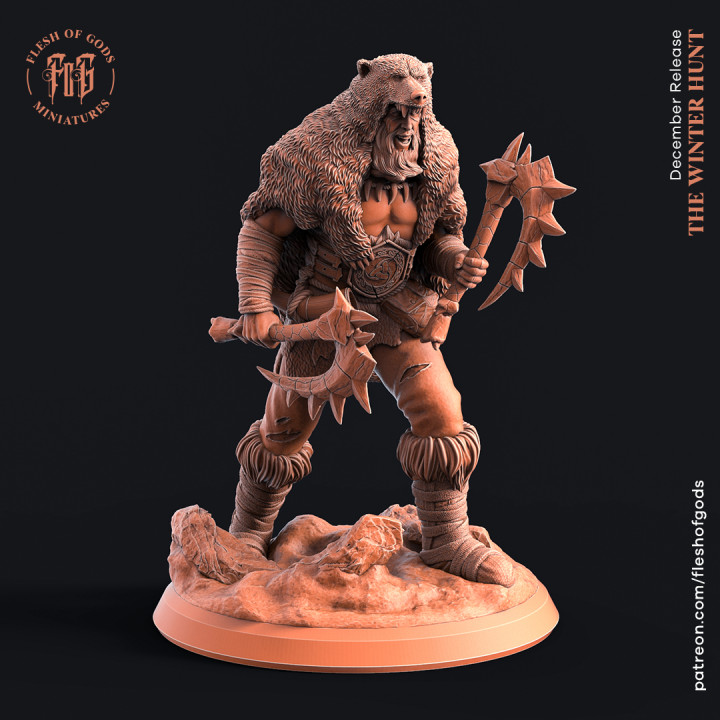 biere berserker flesh gods Tabletop Characters & Creatures Fantasy Universe Store axe barbarian hero human warrior winter hunter male fleshofgods 3D print model - Mito3D