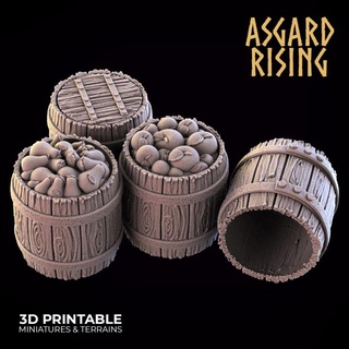 barrel tops set presupported asgard rising miniatures Store fish fruits barrels 3d print model - Mito3D