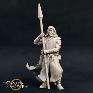 ranger spear - pose b presupported printing goes ever Tabletop Characters & Creatures Fantasy Universe Store archer elf fantasy human mini wargaming warhammer hunter miniature lotr bow tabletop north scout rogue 28mm dnd tracker cloak frostgrave skirmish vanguard 5e trapper pre-supported skirmisher statblock outrider 3d print model - Mito3D