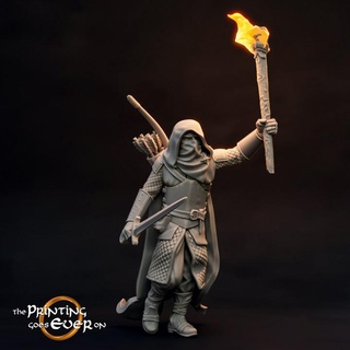 ranger sword - pose presupported printing goes ever Tabletop Characters & Creatures Fantasy Universe Store archer elf fantasy human mini spear wargaming warhammer hunter miniature lotr bow tabletop north scout rogue 28mm dnd tracker cloak frostgrave skirmish vanguard 5e trapper pre-supported skirmisher statblock outrider 3d print model - Mito3D