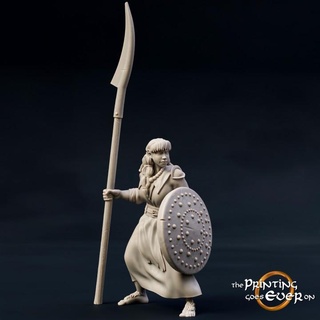 halfling militia - fighter presupported printing goes ever Tabletop Characters & Creatures Fantasy Universe Store fantasy female girl lady mini small wargaming warhammer warrior woman miniature lotr tabletop scythe 28mm tiny dnd frostgrave skirmish 5e pre-supported statblock 3d print model - Mito3D