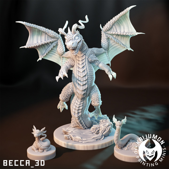 kaijumon continuar mesa caracteres criaturas fantasía universo grande mini pokemon división kaiju dragonita dragonair soportado dratini 3D print model - Mito3D