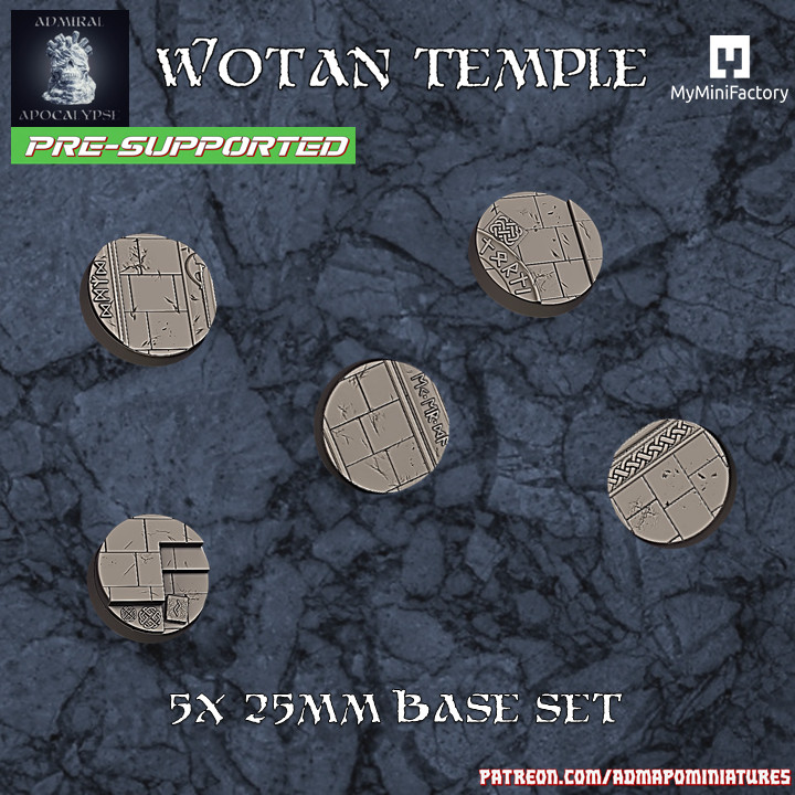 wotan tempio base 25mm impostato pre supported ammiraglio apocalisse tavolo Accessori negozio ascia barbaro decorazione fantasia miniature terreno giochi guerra oggetti scena thor odino norvegese rune asgard rovine vichinghi dnd basi valhalla 3D print model - Mito3D