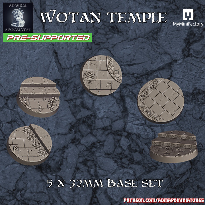 wotan temple base 32mm set pre-supported admiral apocalypse Tabletop accessories Store miniatures mythology terrain wargames props thor odin norse runes asgard ruins vikings dnd bases berserker axes warhamer spacewolves valhalla 3D print model - Mito3D