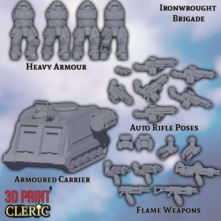 ironwrought brigade - heavy armour pack 3d print cleric Tabletop Characters & Creatures Sci-Fi Universe Vehicles Machines 40k carrier soldier space tank vehicle warhammer steampunk marine apc adeptus boltgun primaris plate m113a1 3d print model - Mito3D