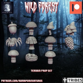 wild forest terrain props set pre-supported admiral apocalypse Tabletop 3D Printable Terrain Fantasy eggs fantasy nest spider boardgame mushroom trees poison dnd acorn woods pinecone ttrpg dioramas terrains 3d print model - Mito3D