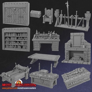 hq furniture main monstrous encounters Store Tabletop 3D Printable Terrain Fantasy hero table terrain tomb treasure warhammer bookshelf dungeon chest quest fireplace heroquest 3d print model - Mito3D