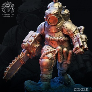 diggers x2 poses bestiarum miniatures Store fighter pirate steampunk suit drill underwater 32mm digger 3d print model - Mito3D