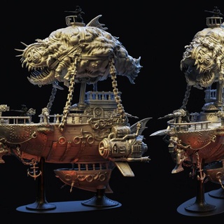 narwhal flying ship bestiarum miniatures Store monster hunter steampunk steam pirates engines 3d print model - Mito3D