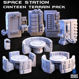 space station canteen - sci-fi terrain pack orbit collection print minis Tabletop Characters & Creatures Sci-Fi Universe food furniture vending scenery chairs tables machines 3d print model - Mito3D