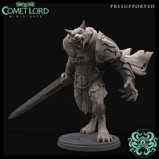 aegon wolf knight comet lord miniatures Tabletop Characters & Creatures Fantasy Universe Store barbarian dragons dungeons fighter monster warrior character ranger paladin werewolf greatsword dnd wolfman lycan dnd5e 3d print model - Mito3D