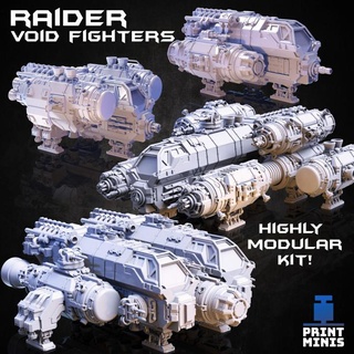raider void fighter space ship highly modular kit - orbit collection print minis Tabletop Characters & Creatures Sci-Fi Universe Vehicles Machines jet sci-fi spaceship shuttle dropship gunship dieselpunk 3d print model - Mito3D