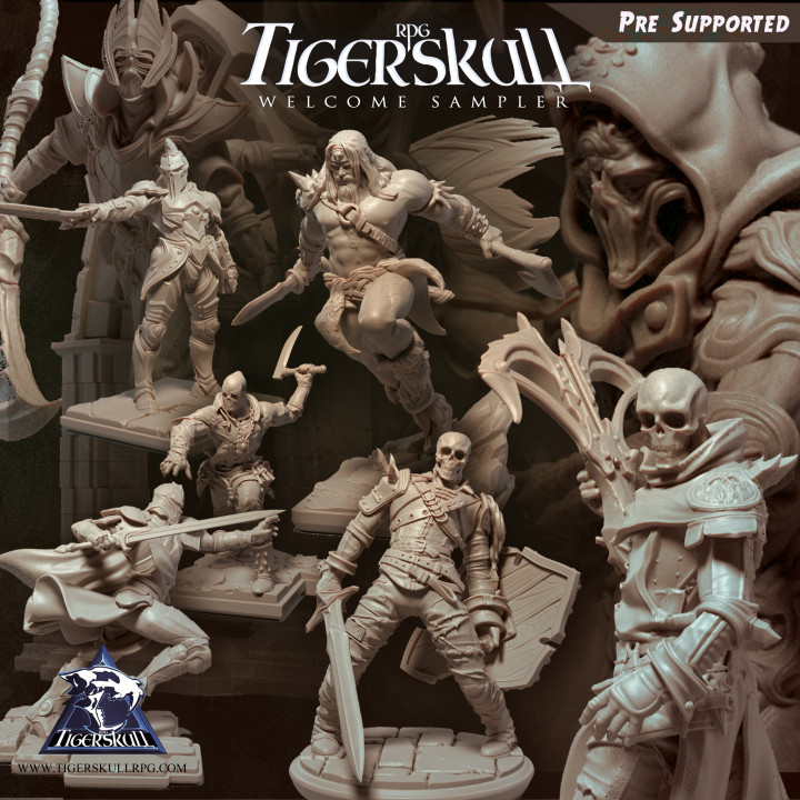 tigre crânio rpg vinda pacote alex kolakowski tampo mesa personagens criaturas fantasia universo loja arqueiro capacete Jesus rei esqueleto espada Morto vivo Zeus 28mm corpo cavaleiros necromante amostrador necromancia 3D print model - Mito3D