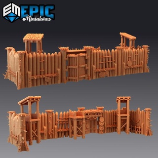rampart walls & gate modular wooden fortification bandit army camp epic-miniatures Store fantasy medieval monster rpg tower warhammer watch wall sla enemy tabletop dungeon dnd pathfinder npc pre-supported supported pre 3d print model - Mito3D
