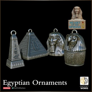 4 egyptian themed tree ornaments gadgetworks Home & Garden Homeware Ornaments Festivities Christmas Store christmas bauble decoration hanging horus ornament winter pyramid obelisk sphinx holiday canopic 3d print model - Mito3D