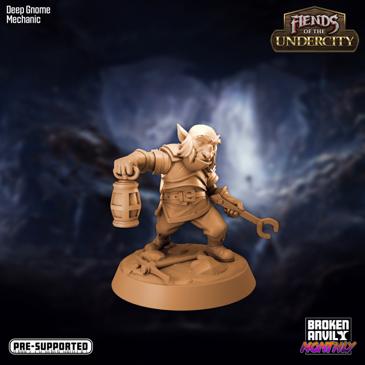 demonios inferior profundo gnomo mecánico roto yunque miniaturas mesa caracteres criaturas fantasía universo Tienda ciudad linterna minero subterráneo dnd juegos enanos caverna ttrpg 3D print model - Mito3D