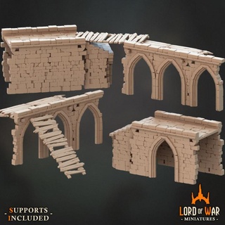 stone ruins stairs wooden ladder decors bundle modular presupported lord war miniatures Tabletop 3D Printable Terrain Fantasy free dragons dungeons fantasy game play roleplay rpg set wargames warhammer wood world wall miniature boardgames kingdom role tabletop brick decor dnd walls ladders scenario ruin scenic cors stair terrains supported pre 3d print model - Mito3D