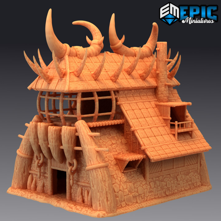 orco caserme tribale edificio giocabile interni guerra Casa epic miniatures negozio fantasia medievale mostro rpg warhammer sla nemico tavolo prigione dnd esploratore npc pre supported supportato baracca 3D print model - Mito3D