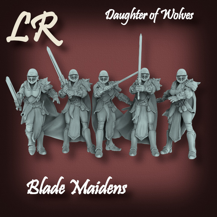 daughter wolves blade maidens landon alumbaugh Tabletop Characters & Creatures Sci-Fi Universe Store female girl knight lady warrior wolf scifi sister maiden silence sci fi 3D print model - Mito3D