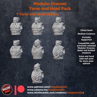 modular male draenei - extra torso head options imagine minis Tabletop Characters & Creatures Fantasy Universe rpg miniature warcraft wow tabletop wargame dnd tiefling pathfinder 32mm ttrpg dnd5e 3d print model - Mito3D