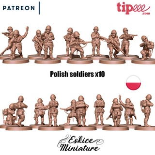 polonais soldats x10 28mm eskice miniature table personnages créatures fantaisie univers boutique action boulon soldat ww2 Pologne fusil jeu guerre 3d print model - Mito3D