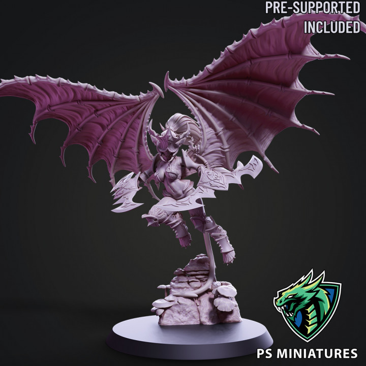 drow demoníaco valquiria pose 3 incluye fijar variante Pablo Scott demonio acción oscuro duende fantasía hembra monstruo vampiro guerrero alas magia mal heroico succubus cuernos poseído Khaine 3D print model - Mito3D
