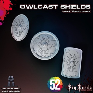 owlcast shields 52miniatures sinnerds Tabletop accessories owl roman shield wargaming warhammer eternal age tabletop bits dominion sigmar stormcast 3d print model - Mito3D
