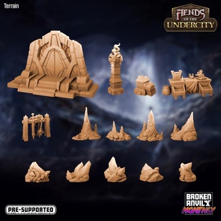 fiends undercity - terrain pack broken anvil miniatures Store Tabletop 3D Printable Terrain Fantasy table props weapons torch tabletop underground cave dnd tabletopgames ore dirt scatter cavern ttrpg dirty 3d print model - Mito3D
