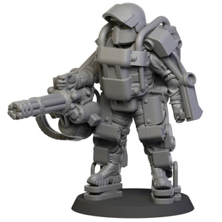 exosuit albinoraven miniatures Tabletop Characters & Creatures Sci-Fi Universe army robot soldier warhammer scifi mech infantry minigun 28mm wh40k 32mm 3d print model - Mito3D